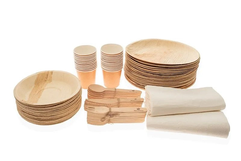 Disposable Leaf/Bamboo Plates and Cutlery Pack