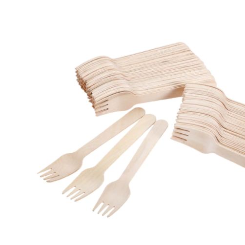 100 X Disposable Wooden Forks Cutlery Bulk Bamboo Party 160mm Fork-0