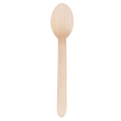 100 X Disposable Wooden Spoons Cutlery Bulk Bamboo Party 160mm Spoon-1