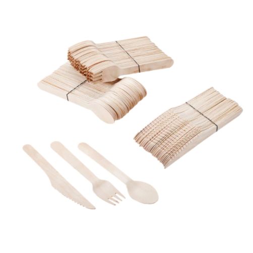 100 X Disposable Wooden Cutlery Bulk Bamboo Party 160mm - Spoons/Knives/Forks-0